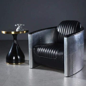 Industrial Loft Black Barrel Accent Chair PU Leather Upholstery-Richsoul-Chairs & Recliners,Furniture,Living Room Furniture
